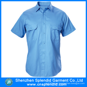 Cotton Light Blue High Quality Mens Shirts with Short Sleeve